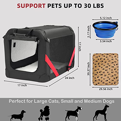 Petprsco Large Soft Cat Carrier Portable Pet Carrier 24X17X17 For Car Travel With Warm Blanket Foldable Bowl And Washable Pad For 2 Cats & Small Medium Dogs #TOP2