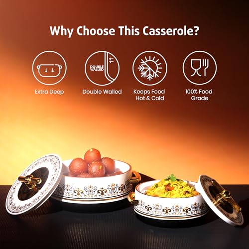 Image of SELVEL Elegance Casserole | Advanced PU Insulation | Elegant Design Hot Pot | Hot Case Keeps Food Hot & Fresh for Hours | Serve Chapati, roti, Biryani and More (Royal Coral Black, Set Of 2 (1200 Ml & 700 Ml))