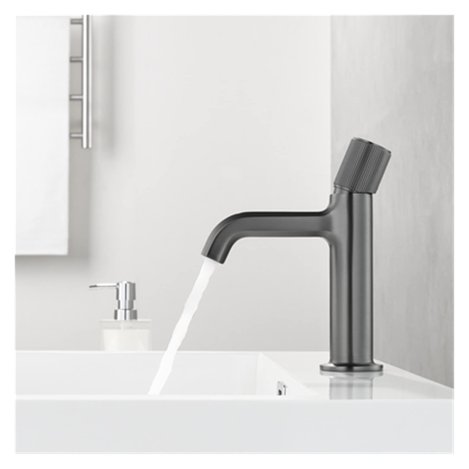 Grue en laiton gris fusil court, mitigeur de lavabo haut de gamme pour salle de bains