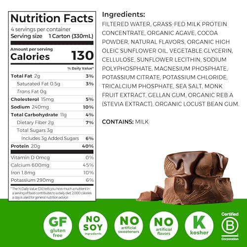 Image of Orgain Clean Protein Shake, Grass Fed Dairy, Creamy Chocolate Fudge - 20g Whey High Protein, Kosher, Ready to Drink, Low Net Carbs, Gluten Free, No Soy Ingredients, 11 Fl Oz (Pack of 4)