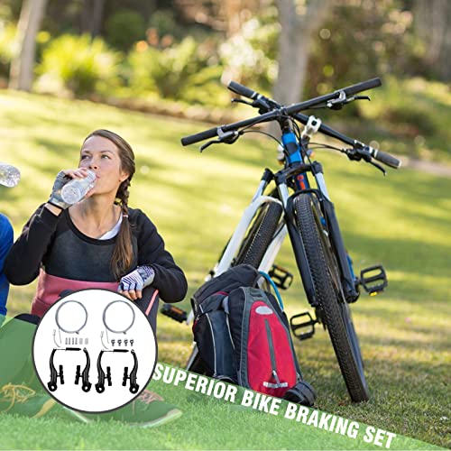 2 Pairs Bike Brakes, Universal Complete V Bike Brakes Set, Mountain Bike Replacement For Most Bicycle,Road Bike Brakes Cables With Front Back Wheels End Caps,End Ferrules -Black #TOP6