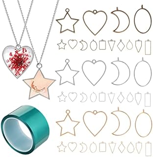 EXCEART 30 Pieces Open Bezels for Resin, 10 Styles Assorted Geometric Necklace Pendant , Metal Geometric Hollow Frame Pendant Blanks Charms for Resin Jewelry Making