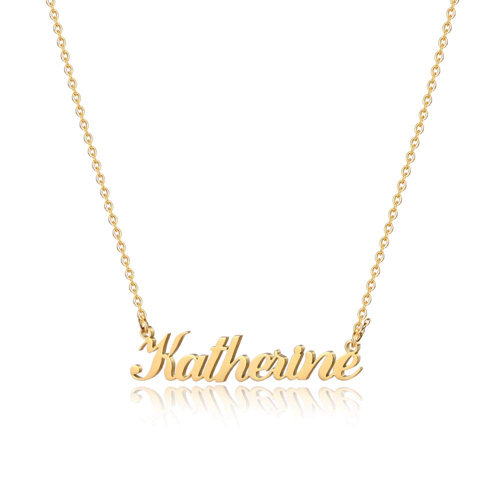 M MOOHAM Gold Custom Name Necklace Personalized - 18K Gold Plated Personalized Name Necklaces for Women, Plate Monogram Necklace Name Necklace