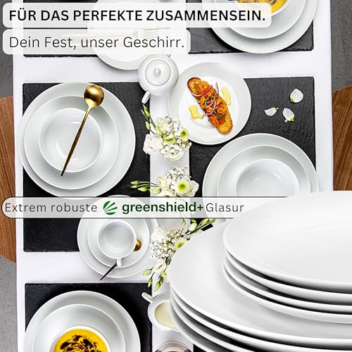 SÄNGER | Tafelservice New Port weiß, 18-teiliges Geschirrset für 6 Personen aus Porzellan, Hochzeitsteller, Speiseteller, Suppenteller | PREMIUM COLLECTION