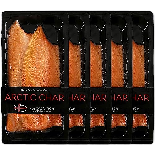Nordic Catch, Freshly Packed Arctic Char Fillet from Iceland - Never Frozen, Sustainably Sourced, Air-Tight Sealed - Protein & Omega 3 Rich, Icelandic Arctic Char - 5 Pack, 3.5 lbs