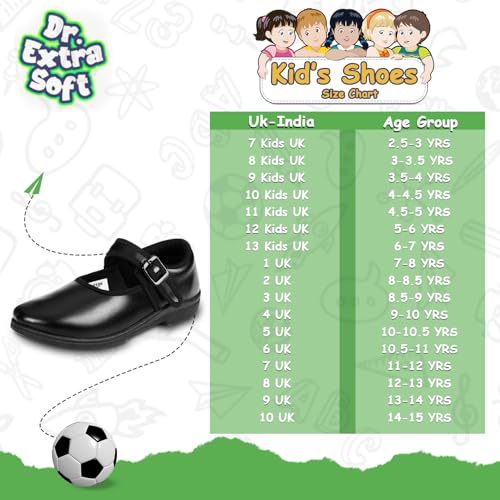 Image of DOCTOR EXTRA SOFT Girls Black & White Ballerina Uniform School Shoes with Adjustable Hook & Loop| Memory Foam Cushion & Anti-Bacterial Technology| Lightweight | Comfortable|Durable & Anti-Skid D-3003