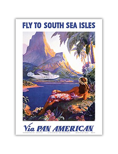 Fly to South Seas Isles via Pan American - Pan American Airways (PAA) Hawaii - Vintage Airline Travel Poster by Paul George Lawler c.1940s - Master Art Print 9in x 12in