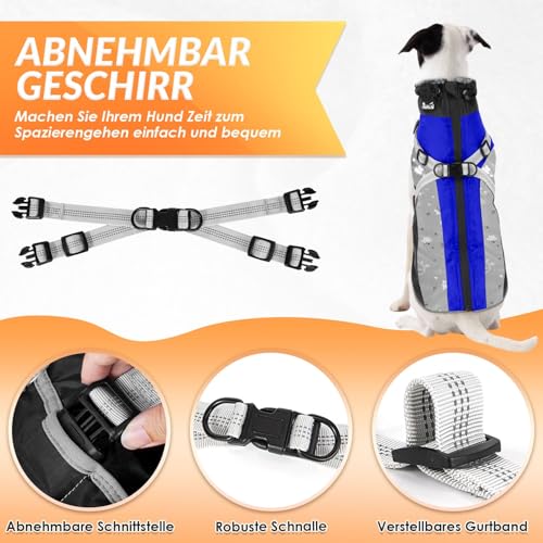 Nasjac Winter Hundemantel mit abnehmbarem Geschirr, wasserdichte Fleece warm hundejacke für kleine mittlere große Hunde, reflektierende einstellbare pelzige Hundekleidung Outdoor Hunter Weste
