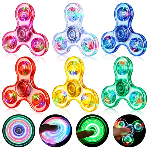 Gigilli Fidget Spinner Lot de 6, Fête de La Saint Valentin Favors LED Fidget Spinner Jouets pour Enfants, Soulagement du Stress Jouets Sensoriels, Sac de Fête de...