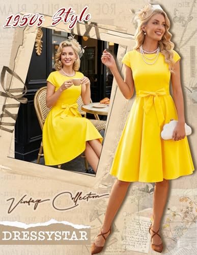 Image of Dressystar Women's Vintage 1950s A Line Cap Sleeve Cocktail Party Dress