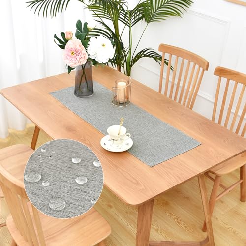 Waterproof Faux Linen Table Runner Farmhouse Short Grey Table Runner 36 Inches Rustic Washable Table Runner Dresser Scarf for Kitchen Dining Room Indoor Outdoor 13x36 Inch