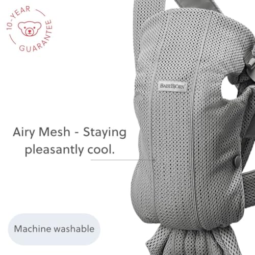 Image of BabyBjorn Baby Carrier Mini, Gray, 3D Mesh | Newborn Carrier (7-15 lbs), Ergonomic, Easy-to-Use