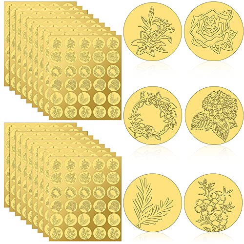 540 Pcs Gold Envelope Seals Wax Seals Stickers Round Gold Foil Self Adhesive Embossed Seal Sticker For Wedding Greeting Cards Invitations Party Certification Diy, 6 Patterns (Flower) #TOP14