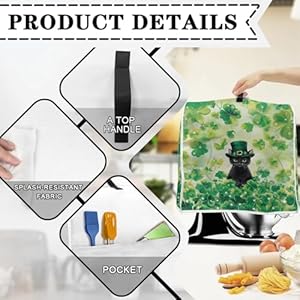 UNICEU Green Leaf and Black Cat Kitchen Aid Mixer Dust Cover with Top Handle and Pocket Greasy Protection Small Kitchen Appliance Protector Bag Organizers Accessories St Patrick's Day Decor,Size L UNICEU Green Leaf and Black Cat Kitchen Aid Mixer Dust Cover with Top Handle and Pocket Greasy Protection Small Kitchen Appliance Protector Bag Organizers Accessories St Patricks Day DecorSize L