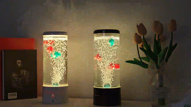Amazon | MAKOTOYA 【ブラック】 バブル搭載 LED アクアリウム 魚 3匹