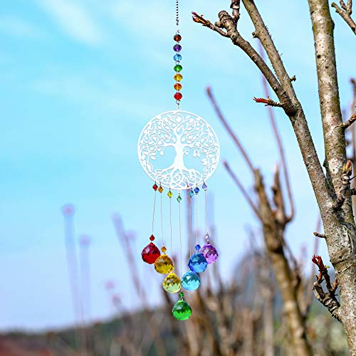 H&D Hyaline & Dora Suncatcher Window Hanging Ornament, Rainbow Maker Crystal Ball Drop Decor,Tree Of Life #TOP1