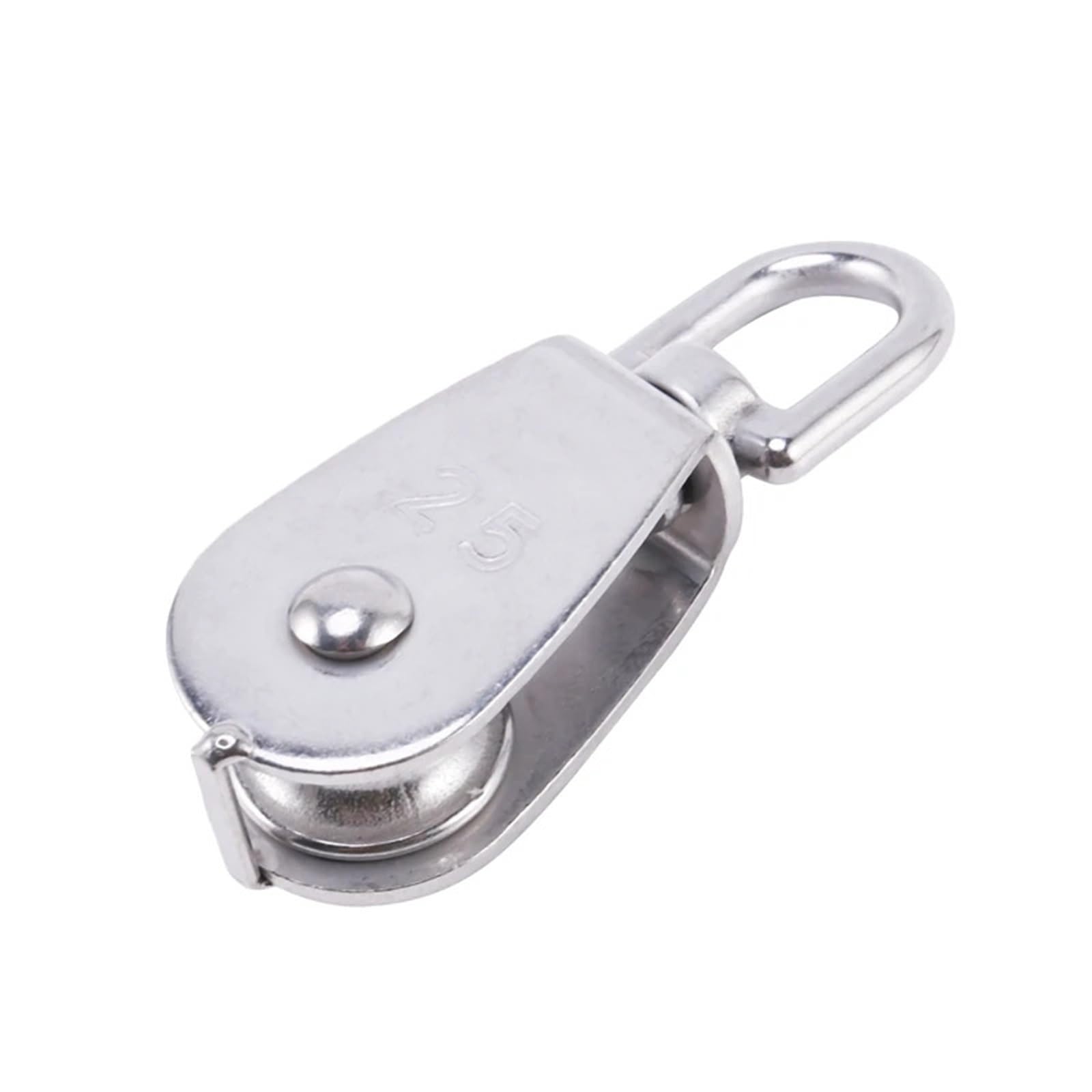 Bloque polea simple 25 mm en acero inoxidable 304 Rodillo polea M25 que carga 400 kg - Plata