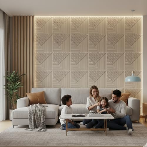 Image of Kayra Decor 3D Wall Panel - PVC Fluted Design, White Tail Color 19.7 inch x 19.7 inch (Pack of 18) - Covers 48.51 Sq. Ft.
