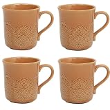 Pioneer Woman Vintage Lace Caramel 4-Pack Ceramic Mug Set