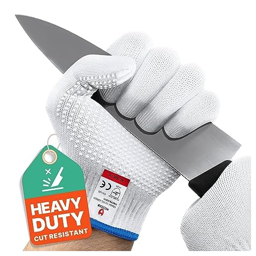 NoCry Cut Resistant Protective Work Gloves with Rubber Grip Dots. Tough and Durable Stainless Steel Material, EN388 Certified. 1 Pair. White, Size Small