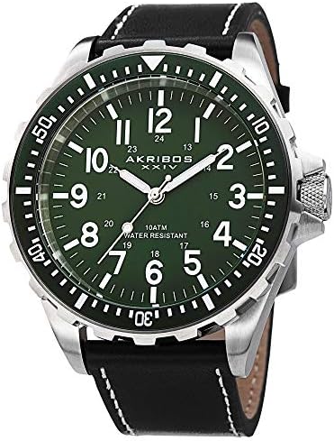Akribos XXIV Men's 'Essential' Swiss Quartz Watch - Large, Easy to Read Arabic Numerals On Genuine Leather Strap - AK690