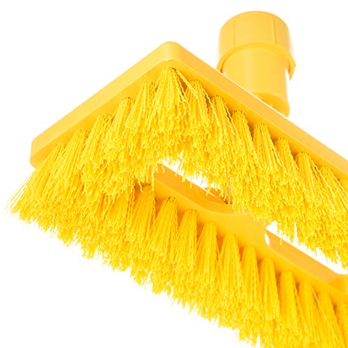 Image of SPARTA 363883103 Plastic Block Swivel Scrub Brush, Polyester Bristles, 1 inch Bristle Trim, 8 inch Length x 3-1 /2 inch Width, Yellow /White
