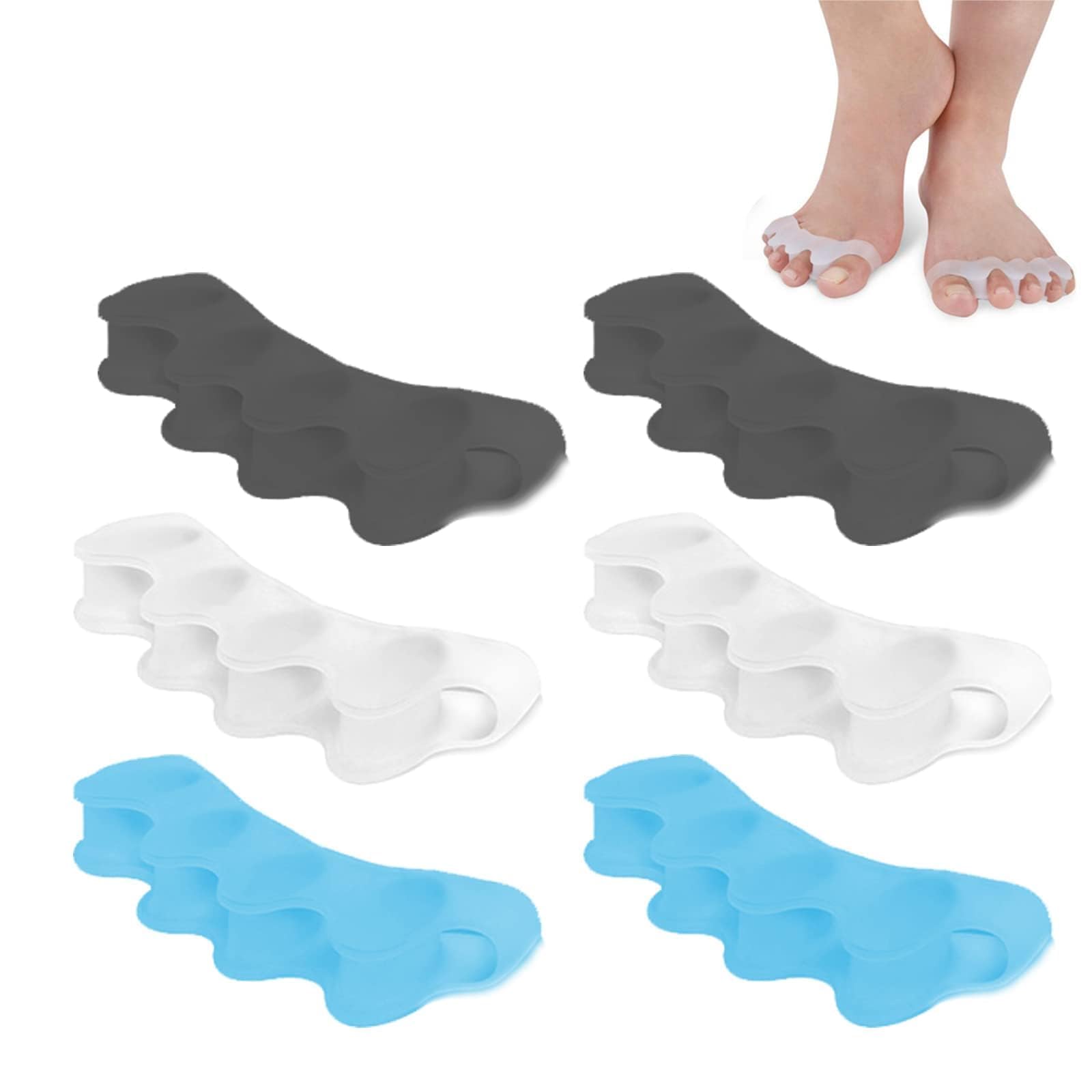 zoerbufan Separadores de Dedos de Los Pies[3 Pares],Separador Dedos Pie Silicona,Separador Dedos Pie Juanete Toe Spacer, Ajuste Ballet Yoga Atletas Hombre y Mujer para Todos los Pies(3 Colores)