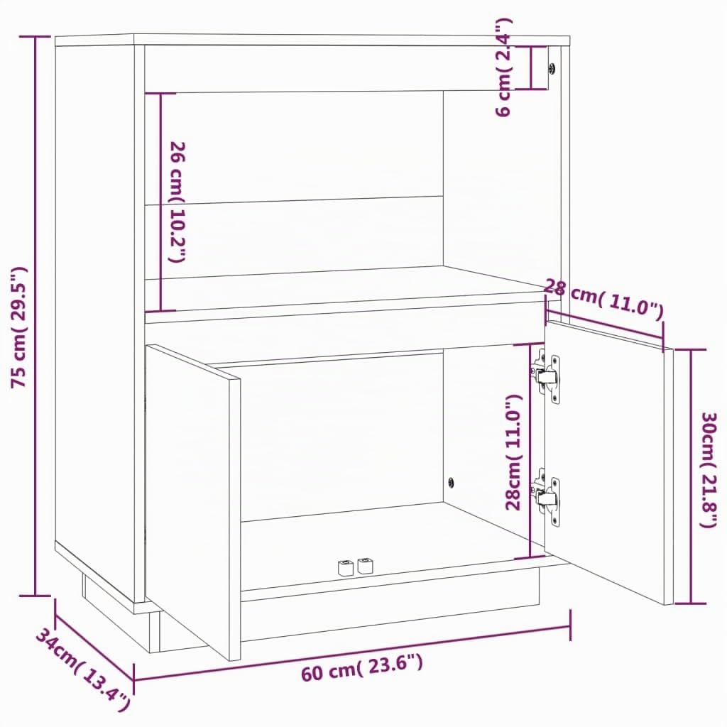 vidaXL Aparador Entrada Acento Pasillo Vestíbulo Recibidor Auxiliar Decoración Dormitorio Salón Mueble de Madera Maciza de Pino Blanco 60x34x75 cm