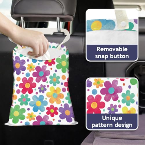 Image of Watercolor Flower Car Trash Bag Hanging Cars Garbage Bags With Snap Buttons Cute Car Back Seat Trash Bag Portable Garbage Can for Interior Hanging Car Accessories Travel