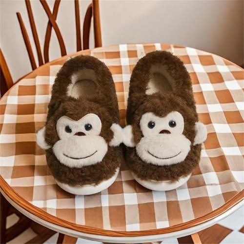 Monkey Animal Slippers for Women Cute Plush Home Warm Winter Indoor Shoes2