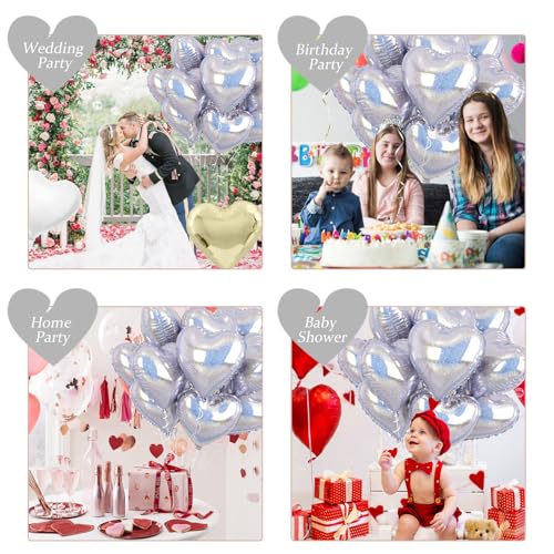 Image of Glitter Silver Foil Heart Balloons, 10PCS Silver Heart Shape Balloons, Valentines Balloons 18inch Love Foil Balloons Helium for Valentines Day, Wedding, Brithday, Baby Shower Party Decorations