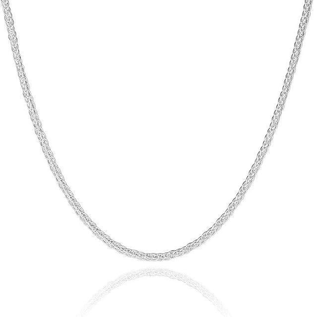 2mm solid sterling silver 925 stamped Italian SPIGA espiga wheat chain necklace chocker bracelet anklet with lobster claw clasp jewellery jewelry - 6 8 10 12 14 16 18 20 22 24 26 28 30 32 34 36 38 40"