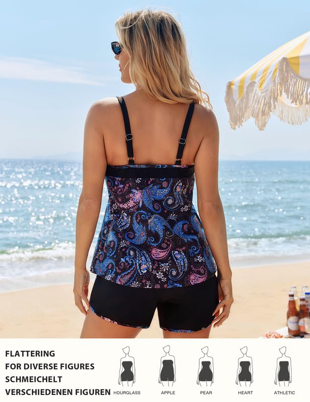 Hanna Nikole Tankini - Conjunto de traje de baño para mujer, diseño de barriga, dos piezas, sujetador push up, traje de baño integrado y bragas integradas, cintura alta, pantalones cortos de baño con