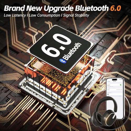 Hybrid Active Noise Cancelling Bluetooth Headphones, Bluetooth 6.0 Over Ear Wireless Headphones with 60H Playtime, Hi-Res Audio, Deep Bass, Memory Foam Ear Cups for Home Office Travel Black - Image 6