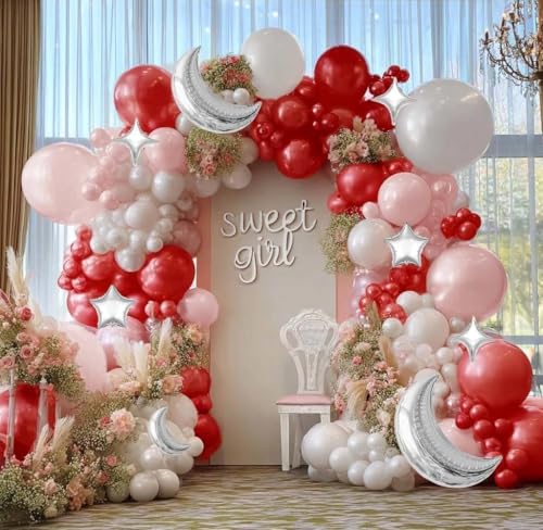 Image of White Balloons Arch Double Stuffed Pearl White Star Moon Balloon Garland Different Sizes Cream Ivory Balloons for Birthday Baptism Bridal Baby Shower Wedding Prom Galaxy Party Decor