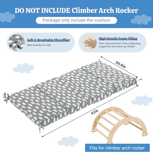 Image of HOMBYS Foam Cushion for Climbing Arch, Thick & Fluffy Rocker Pillow for Toddlers, Arch Climbing Lounger Seat, Nap Mat, Bed Floor Pillow for Kids, Gray