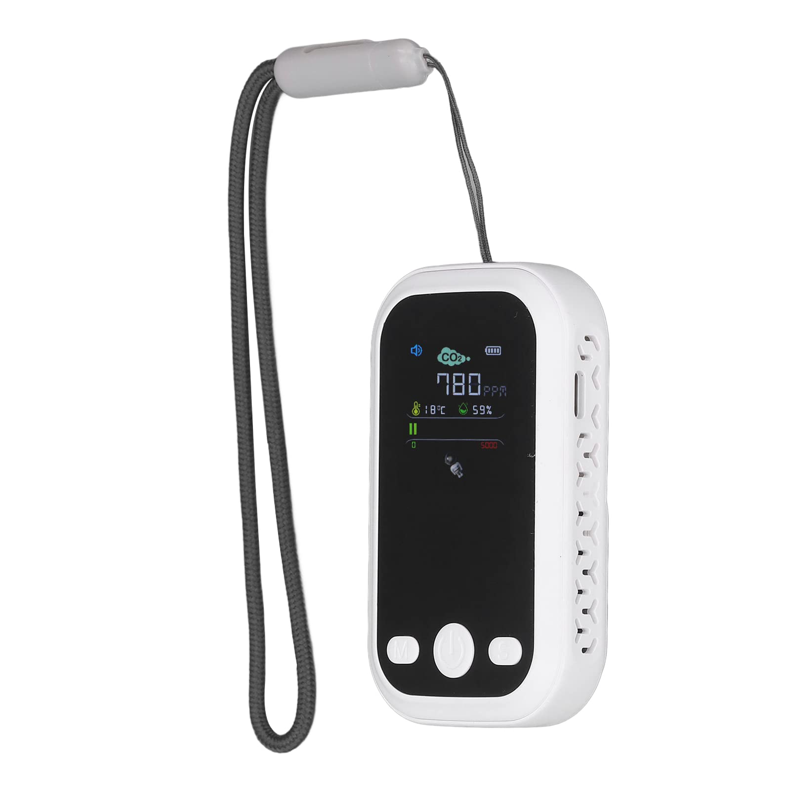 Détecteur de qualité de L'air, Détecteur de CO2 Détection NDIR Type C Testeur d'humidité de la Température de Compteur de CO2 Moniteur de qualité de L'air Portable (Blanc)