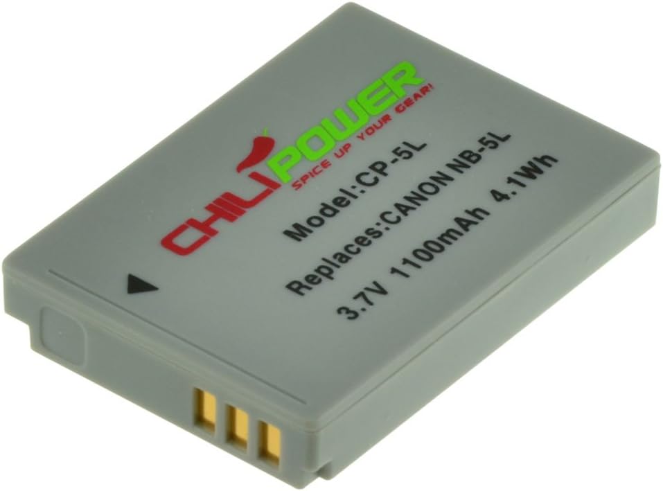 ChiliPower Canon NB-5L 1100mAh Battery for Canon Powershot S100, S110, SD700 IS, SD790 IS, SD800 IS, SD850 IS, SD870 IS, SD880 IS, SD890 IS, SD900 IS, SD950 IS, SD970 IS, SD990 IS, SX200 IS, SX210 IS, SX220 IS, SX230 HS