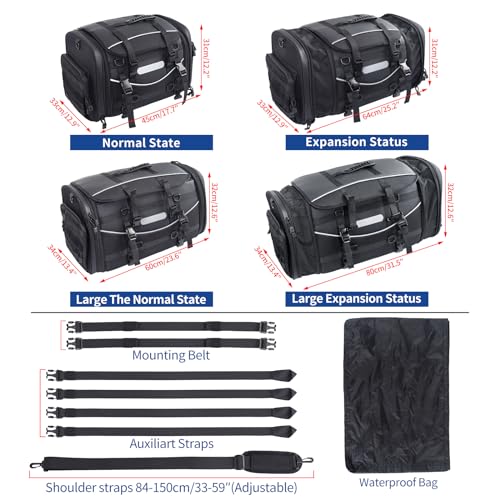 Bolsa Expandible para Maletero de Motocicleta 40-60L, Equipaje de Viaje Universal, Bolsa de Portaequipajes, Bolsa para Casco, Mochila con 6 Correas, Cubierta Impermeable miniatura 6
