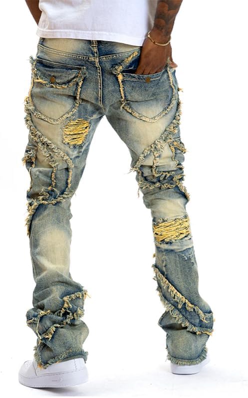 Mens Stacked Slim Fit Jeans Ripped Y2k Skinny Jeans Distressed Destroyed Stretch Hip Hop Straight Denim Pants2