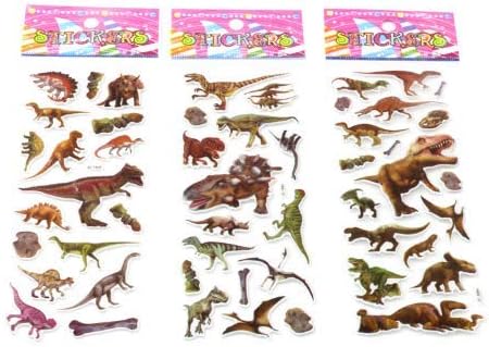 Miniatura 5 de Calcomanías de dinosaurio 3D hinchadas (más de 200 piezas) calcomanías de dinosaurio jurásico tiranosaurio Rex, 14 hojas para niños, álbumes de