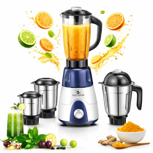 Image of Electrofox Hilux Powerful Heavy Duty Motor 1000 W Juicer Mixer Grinder For Juicing, Mixing and Blending (Hilux 1000W | 4 Jars | Navy White) 6 Year Warranty