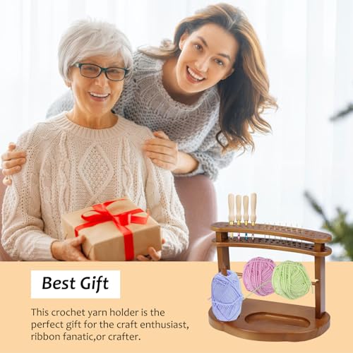 Image of Wooden Yarn Spool Rack,Crochet Yarn Holder,Horizontal Wood Yarn Ball Holder Ribbon Holder Organizer Rack,Crocket Hook Storage Yarn Organizer,for Knitters & Crocheters