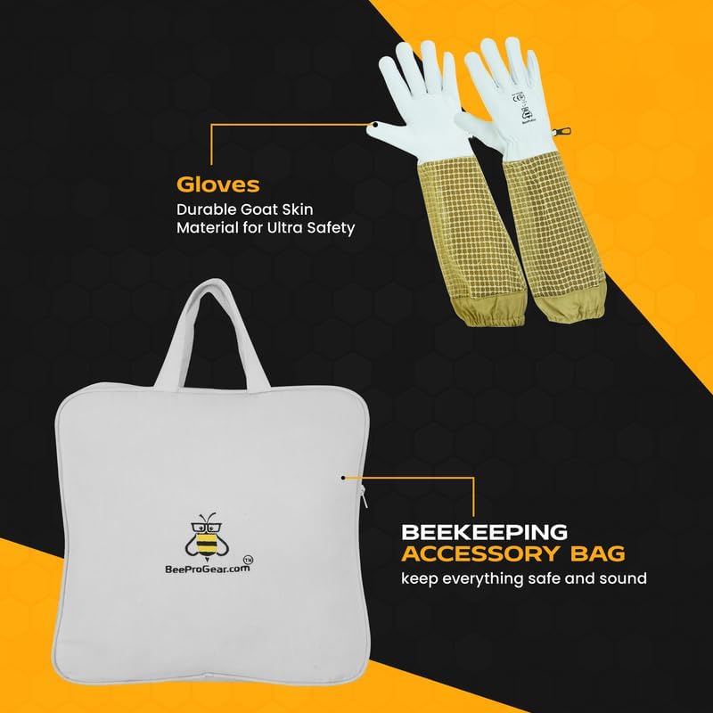 Miniatura 7 de 3-Layer Ventilated Mesh Bee Jacket for Men & Women with Two Veil Sting-Proof Beekeeping Jacket with Leather Gloves & Bag