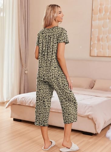 Image of Ekouaer Women's Pajama Sets Short Sleeve Sleepwear Button Up Pj Loungewear Top and Capri Pants with Pockets