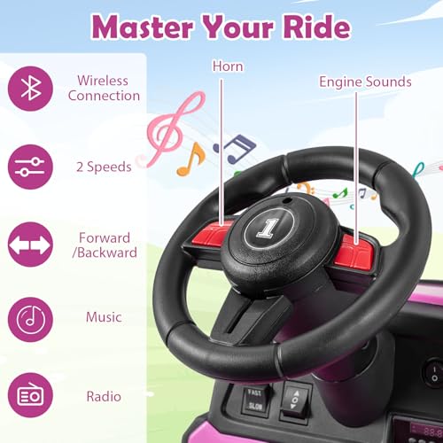 Image of Costzon 24V Ride on Tractor with Detachable Trailer, Kids' Electric Vehicles with 3 Speeds, 15 Climbing, Wireless Design, Horn & Music, Remote Control Tractor Toy for Kids 3+,Gift (24V, Dark Pink)