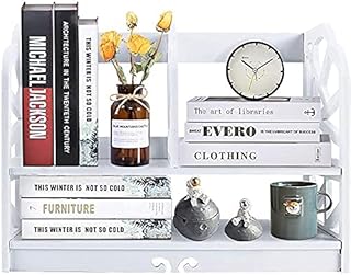 Desktop Book Shelf Desktop Storage Organiser Bookcase 2 Tiers Wooden Desktop Storage Rack White DIY Small Objects Storage Organiser Bookcase Storage Unit for Home Office Supplies (30 × 21 × 41 cm)