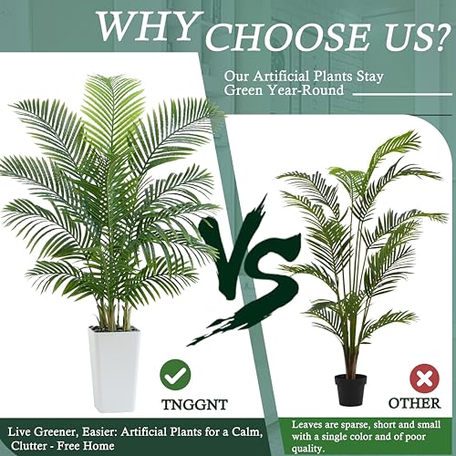 Artificial Palm Tree:5FT Tropical Fake Silk Plant UV Resistant Faux Areca Palm with White Planter & Black Pebbles for Home Office Living Room Decor Indoor Patio Porch Balcony (5FT,1-Pack,White) - Image 6
