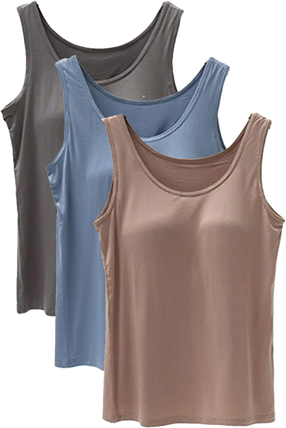Tank Top with Built in Bra Cup for Women Casual Wide Strap Sleevless Layer Camisole Yoga Top Pack S-3XL