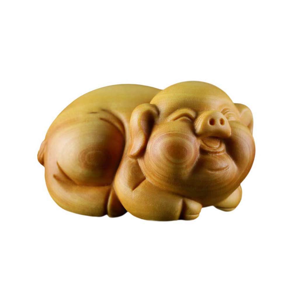 YNIYUJKL Feng Shui Ornaments Small Boxwood Zodiac Pig Statue,Wood Chinese Decor Figurine,Home And Office Sculpture,Stor-A